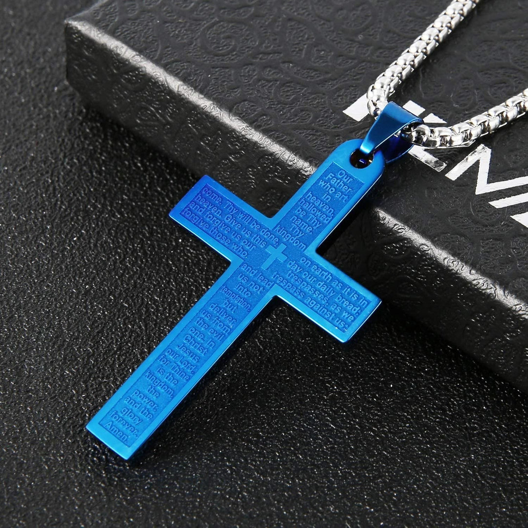 Christianartworkshop Halskette mit Kreuzanhänger „Vaterunser“ aus Edelstahl - Blau - image 3