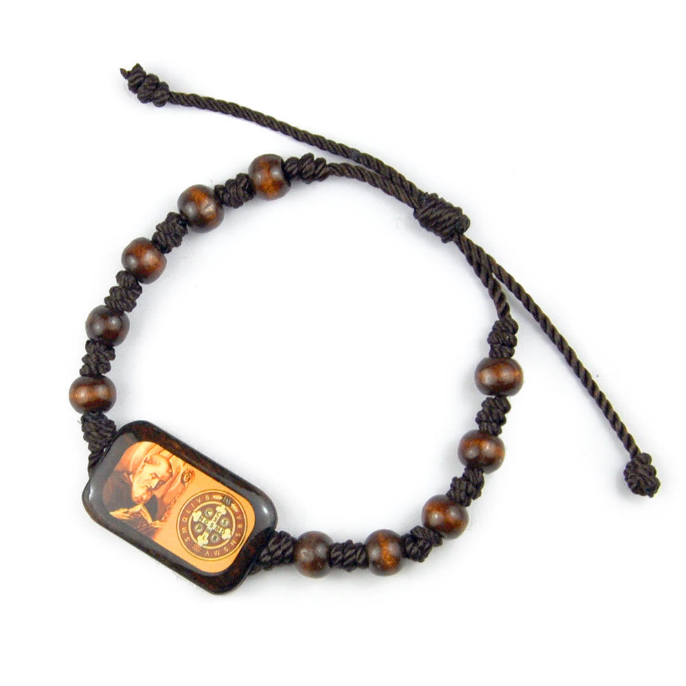 Christianartworkshop Katholisches Armband mit Öltropfen aus Holz, Bild des Heiligen Benedikt - Der heilige Benedikt - image 1