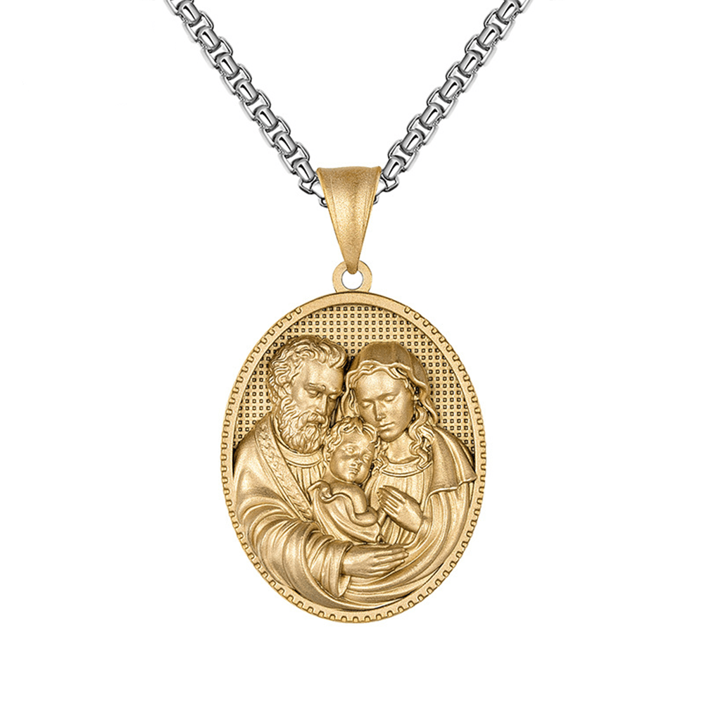 Christianartworkshop Halskette mit Medaille der Heiligen Familie, Josef, Maria, Jesus - Golden - image 1