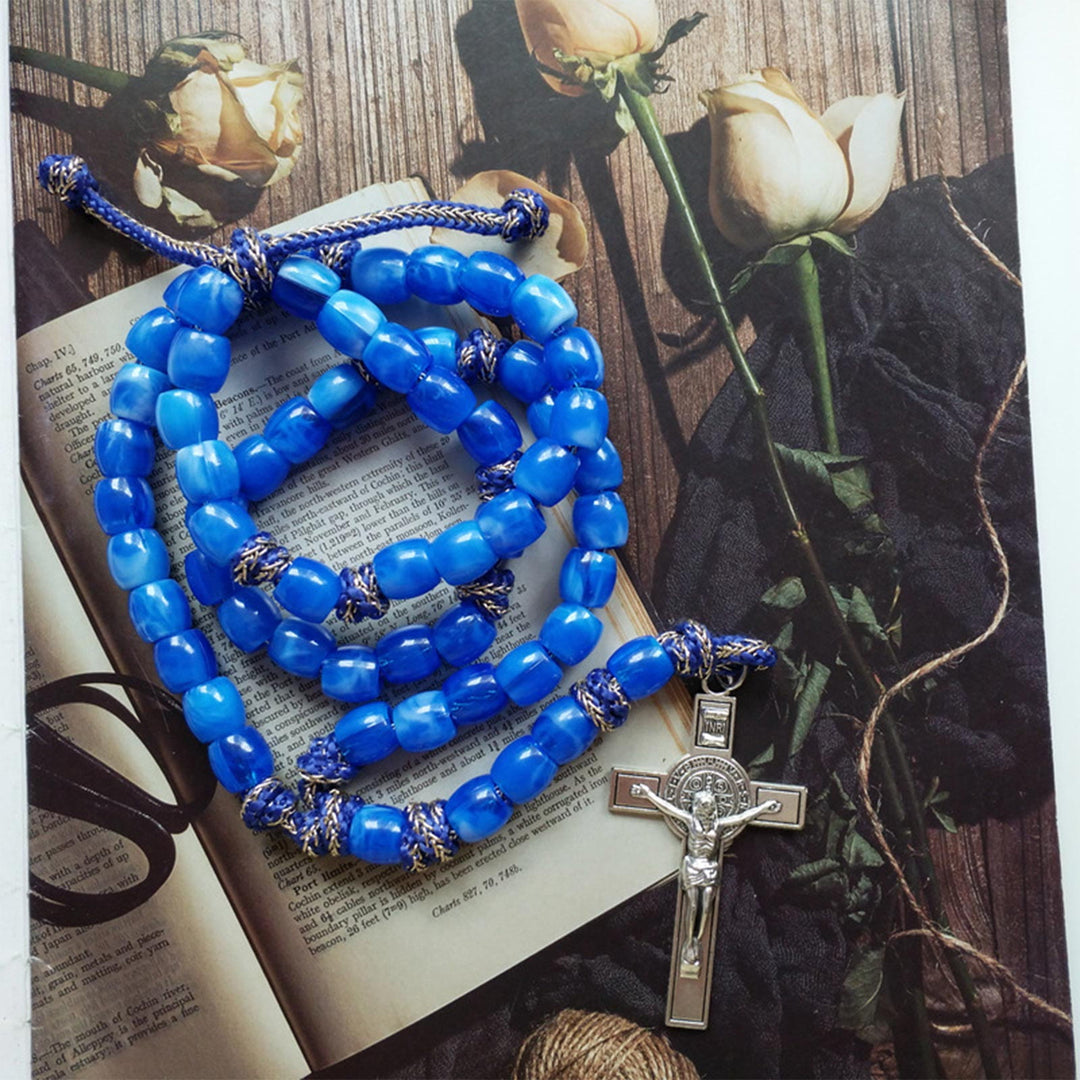Christianartworkshop Kruzifix aus 12 mm rundem blauem Acryl-Paracord-Rosenkranz - 🔥3 STÜCKE - image 1
