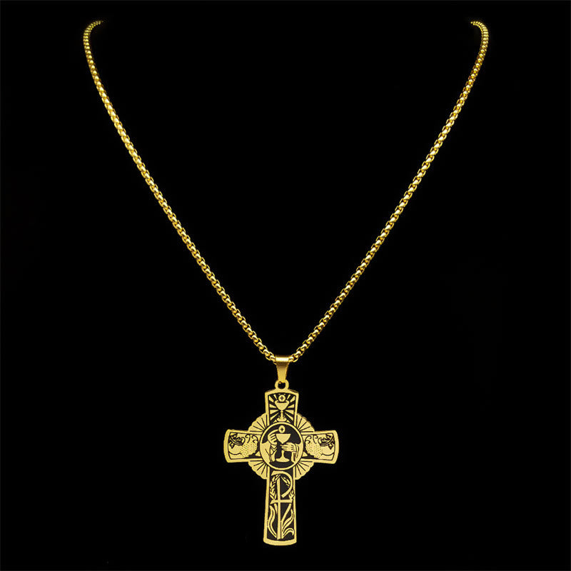 Christianartworkshop Halskette mit Kreuz im Stil der Eucharistie mit mehreren Elementen, Heiligenschein, Weinrebe - image 4