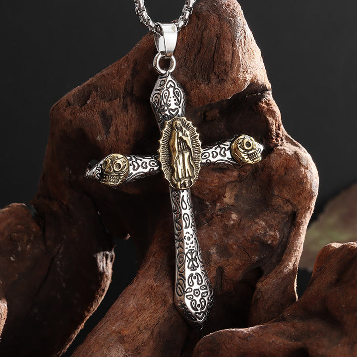 Christianartworkshop Halskette im klassischen Retro-Stil mit Kruzifix und Anhänger Unserer Lieben Frau von Guadalupe