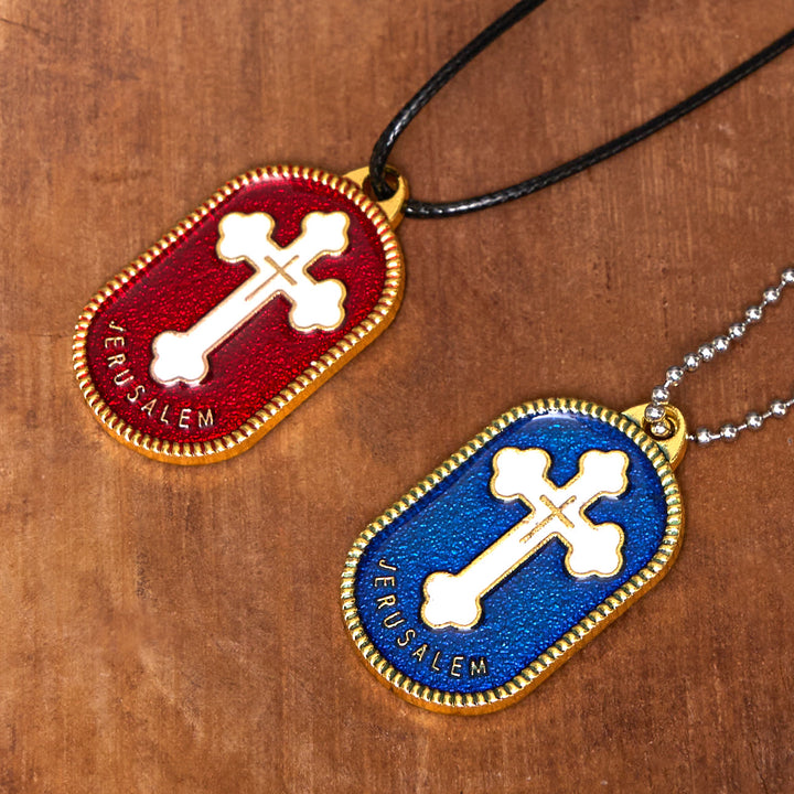 Christianartworkshop Halskette mit Anhänger im modernen Design mit Jerusalem-Kreuz und Schutzschild