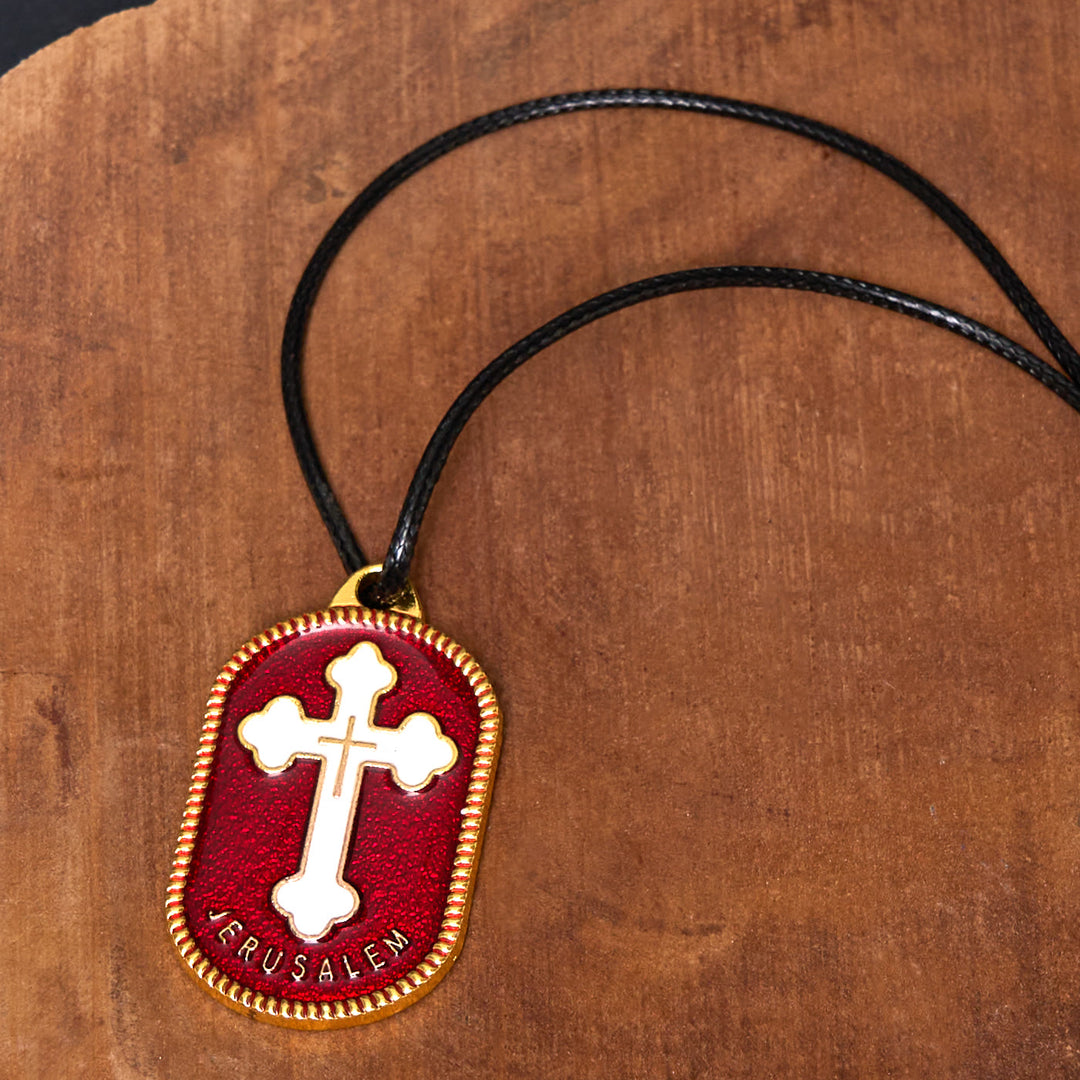 Christianartworkshop Halskette mit Anhänger im modernen Design mit Jerusalem-Kreuz und Schutzschild