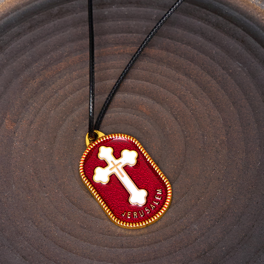Christianartworkshop Halskette mit Anhänger im modernen Design mit Jerusalem-Kreuz und Schutzschild