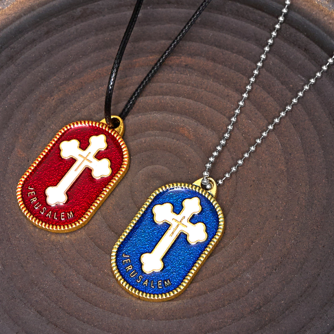 Christianartworkshop Halskette mit Anhänger im modernen Design mit Jerusalem-Kreuz und Schutzschild