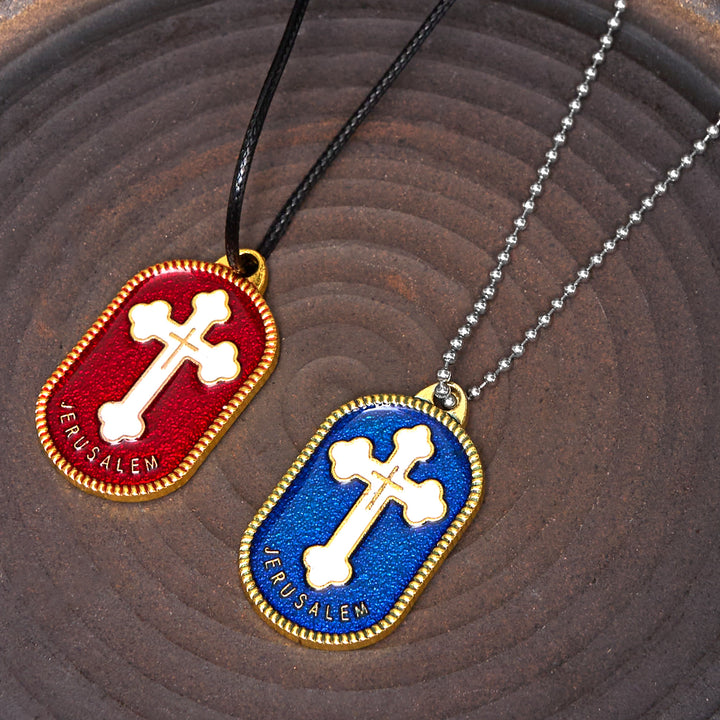Christianartworkshop Halskette mit Anhänger im modernen Design mit Jerusalem-Kreuz und Schutzschild