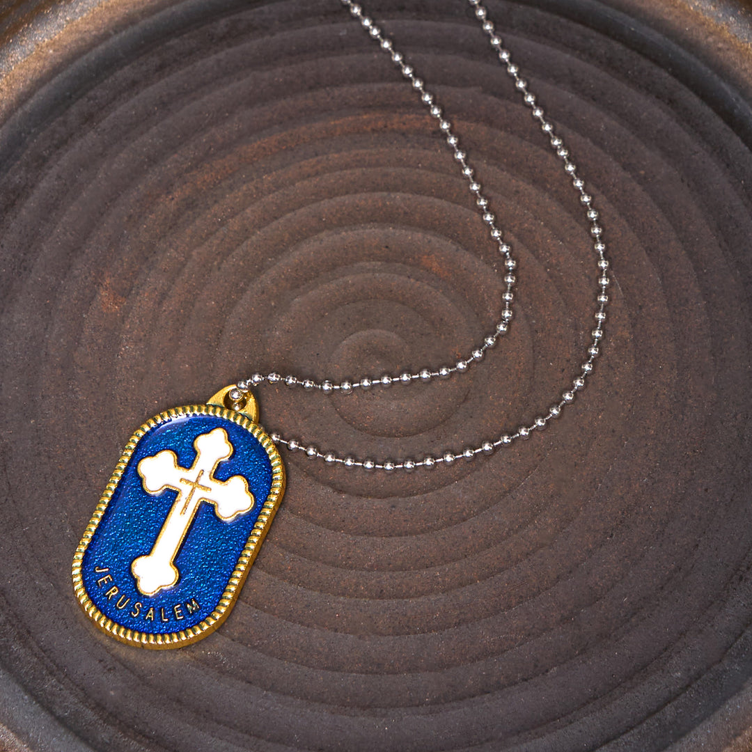 Christianartworkshop Halskette mit Anhänger im modernen Design mit Jerusalem-Kreuz und Schutzschild
