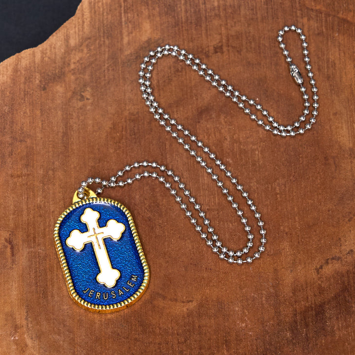 Christianartworkshop Halskette mit Anhänger im modernen Design mit Jerusalem-Kreuz und Schutzschild