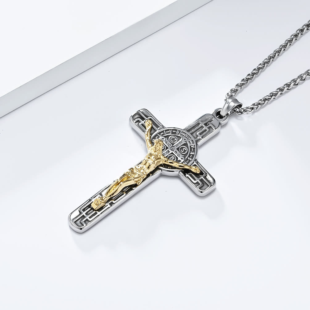Christianartworkshop Halskette mit Anhänger im klassischen Retro-Stil mit Kruzifix und St. Benedikt-Medaille - image 7