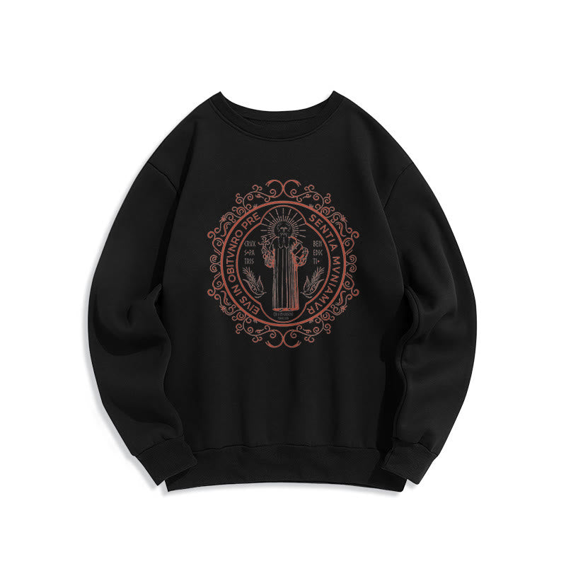 Christianartworkshop Klassisches Sweatshirt mit Blumenmuster und St. Benedikt-Emblem, Polyester, mit Fleecefutter