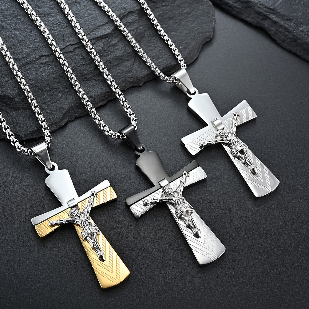 Christianartworkshop Halskette aus Edelstahl im modernen Stil mit Kruzifix und Kreuz, Jesus, Heiliger Glaube