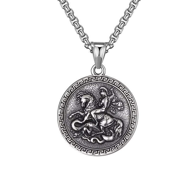 Christianartworkshop Halskette mit Anhänger St. Georg Drachentöter im klassischen Stil