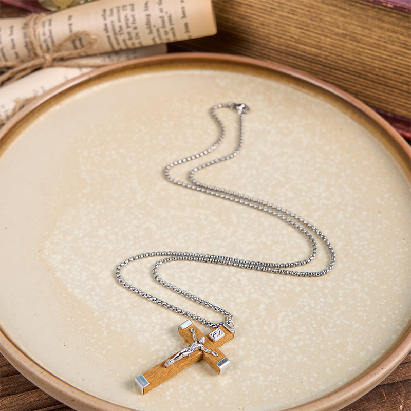 Christianartworkshop Halskette mit Anhänger im Retro-Stil mit Jesus-Ikone und Kruzifix aus Holz und Legierung