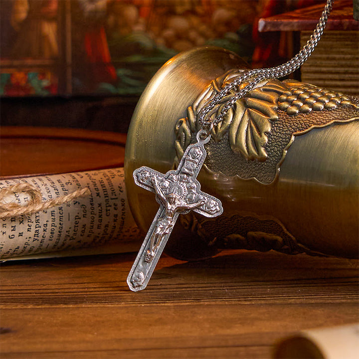 Christianartworkshop Halskette mit Anhänger im Retro-Stil, altes Handwerk, Jesus-Kruzifix und Engeln
