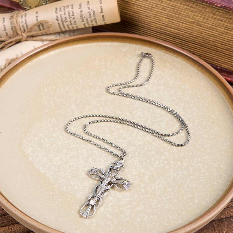 Christianartworkshop Halskette mit Anhänger im Retro-Muster, exklusives Handwerk, Jesus-Kruzifix-Amulett