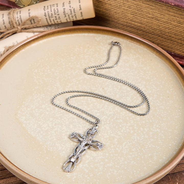 Christianartworkshop Halskette mit Anhänger im Retro-Muster, exklusives Handwerk, Jesus-Kruzifix-Amulett