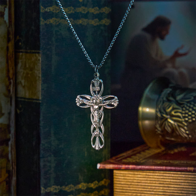 Christianartworkshop Halskette mit Anhänger im Retro-Muster, exklusives Handwerk, Jesus-Kruzifix-Amulett