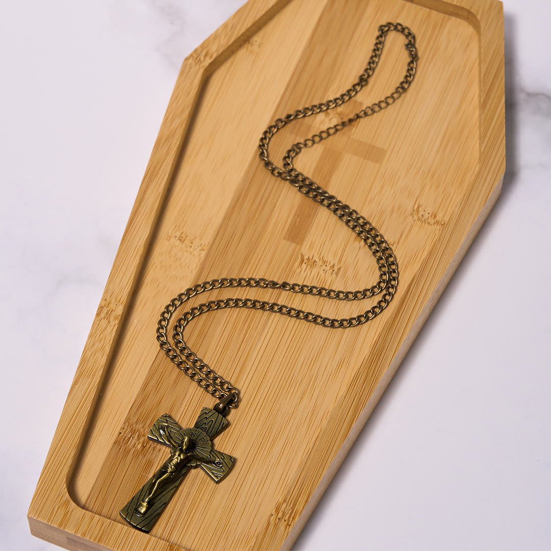 Christianartworkshop Halskette mit Anhänger im Retro-Stil mit Baummuster und Jesuskreuz aus Titanstahl - image 15