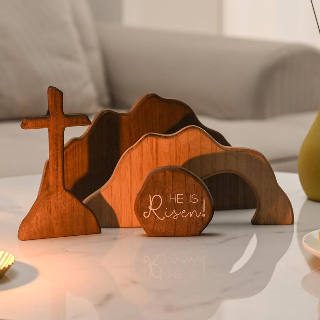 Christianartworkshop „Er ist auferstanden“ handgefertigtes Holzkreuz-Display: Feiern Sie Glauben und Auferstehung