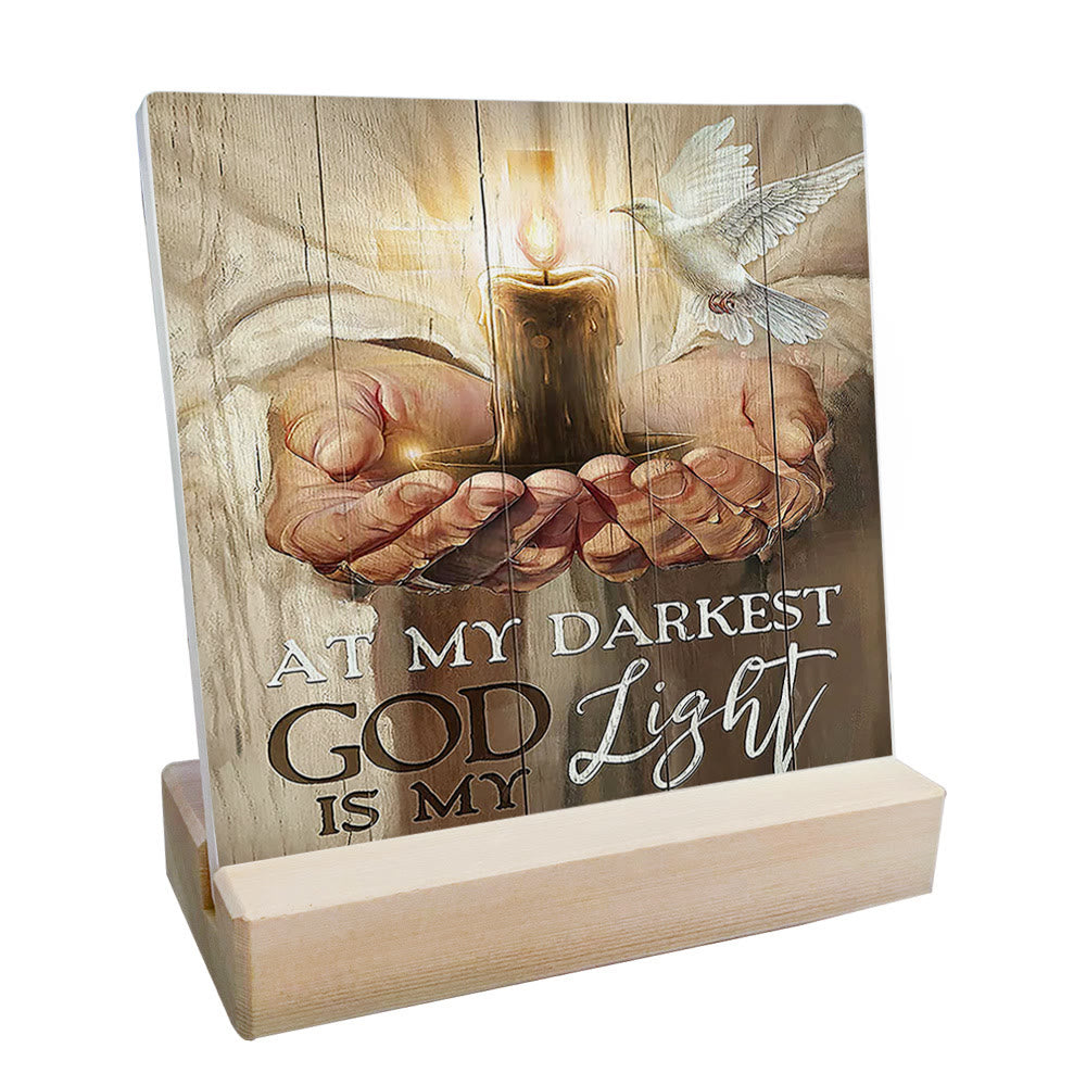 Christianartworkshop – Vom Glauben inspiriertes Schreibtischornament „Gott ist mein Licht“ aus Holz