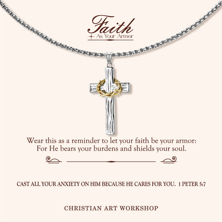 Christianartworkshop GLAUBE ALS IHRE RÜSTUNG: Jesus-Dornenkrone, Kreuz, Heilige Halskette - GLAUBE ALS DEINE RÜSTUNG - Silber - image 1