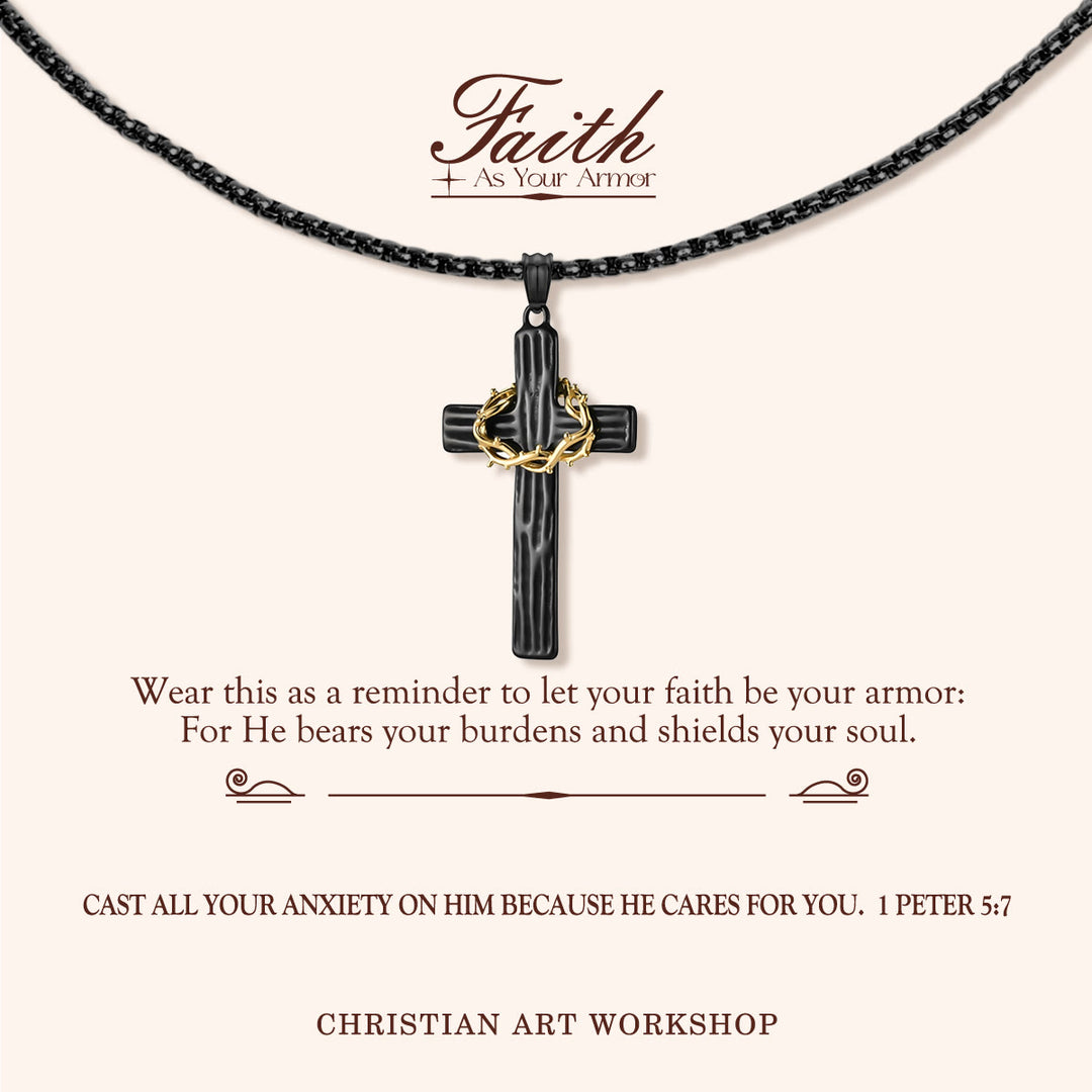 Christianartworkshop GLAUBE ALS IHRE RÜSTUNG: Jesus-Dornenkrone, Kreuz, Heilige Halskette - GLAUBE ALS DEINE RÜSTUNG-Schwarz - image 2