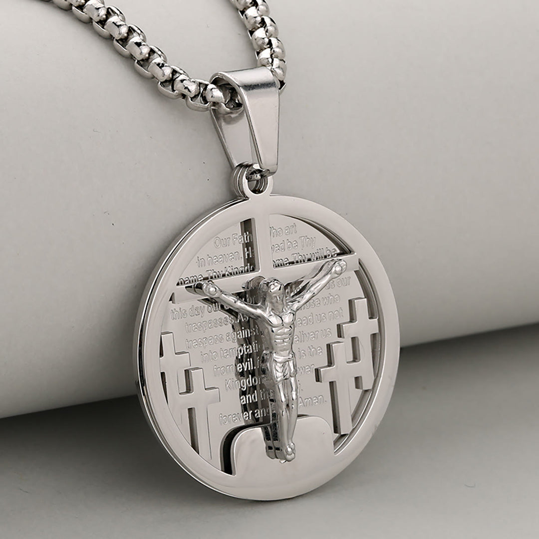 Christianartworkshop Halskette mit rundem Kruzifix-Anhänger in vier Farben, perfekt für religiöse Geschenke - Silber - image 3