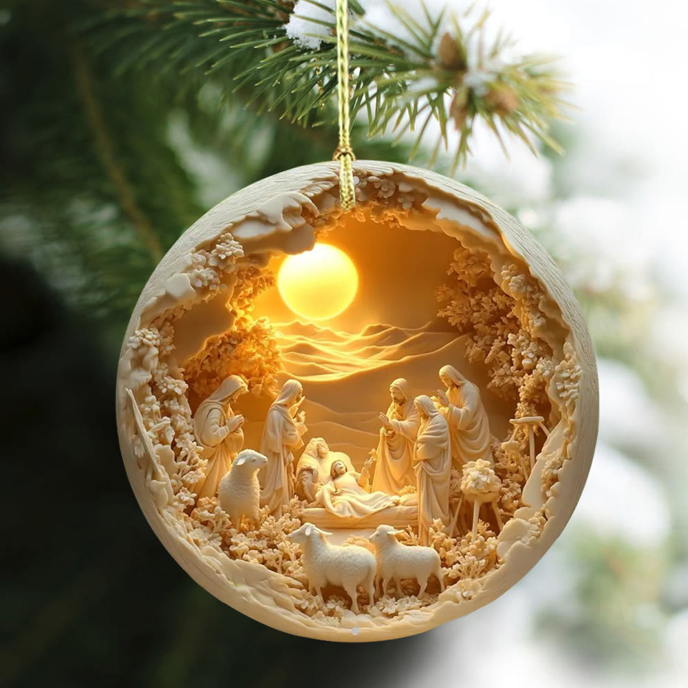Christianartworkshop Gemütliche Weihnachtskrippe mit Schafen, cremefarben, zum Aufhängen - image 4
