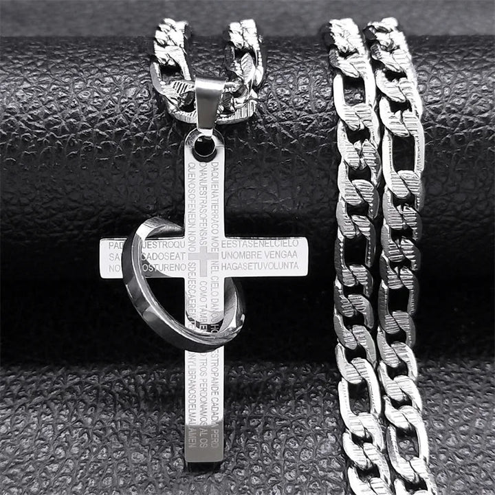 Christianartworkshop Halskette mit Kreuzanhänger „Vaterunser“ mit ineinandergreifendem Ring: Kräftiger Stil, heilige Bedeutung - Silber - image 0