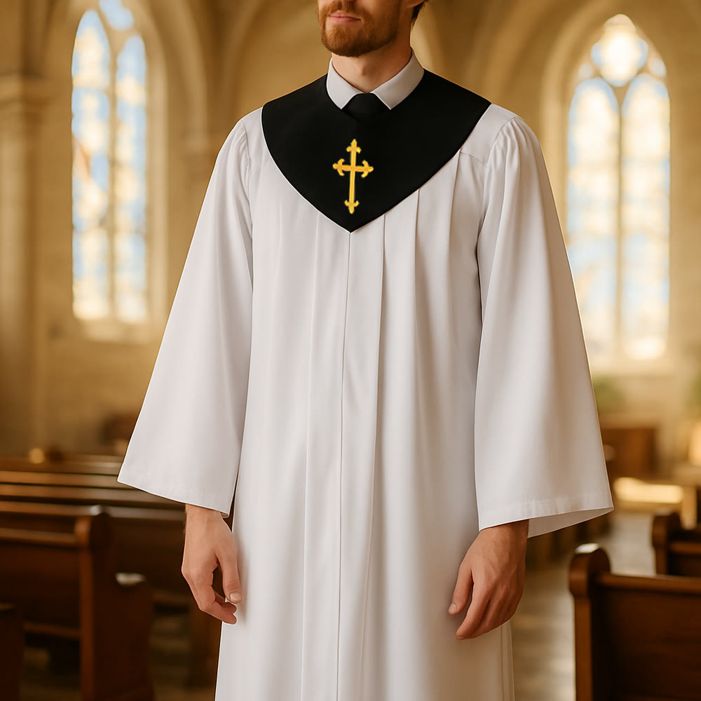 Christianartworkshop Geistliche Robe für religiöse Dienste – Kreuzakzent-Joch - Schwarz - 3XL - image 3