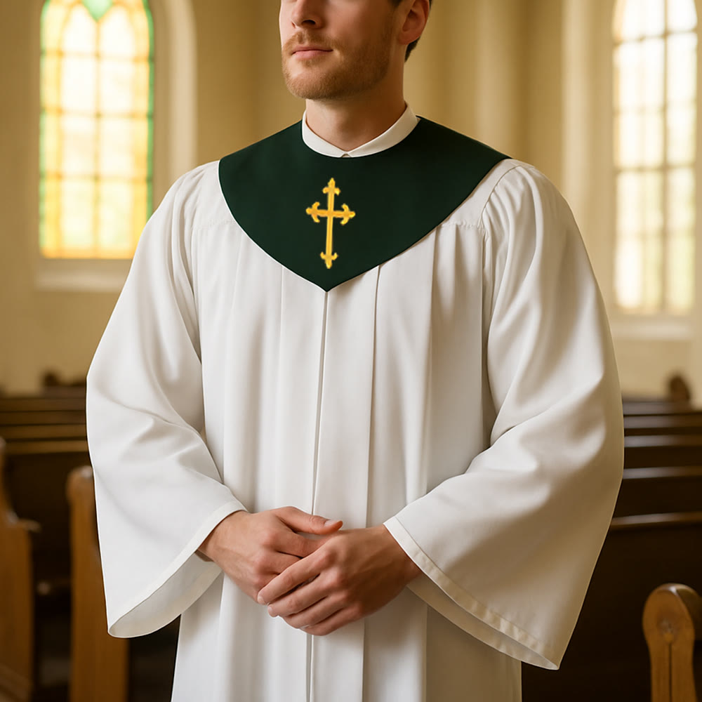 Christianartworkshop Geistliche Robe für religiöse Dienste – Kreuzakzent-Joch - Grün - 3XL - image 14