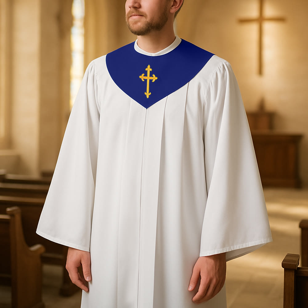 Christianartworkshop Geistliche Robe für religiöse Dienste – Kreuzakzent-Joch - Blau - 3XL - image 9