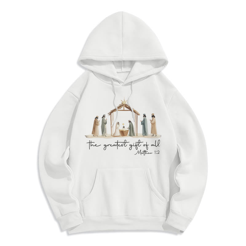 Christianartworkshop Gemütlicher Kapuzenpullover mit Weihnachtskrippe, größtes Geschenk, Schriftzug, mit Fleecefutter, Polyester - Weiß - 2XL - image 2