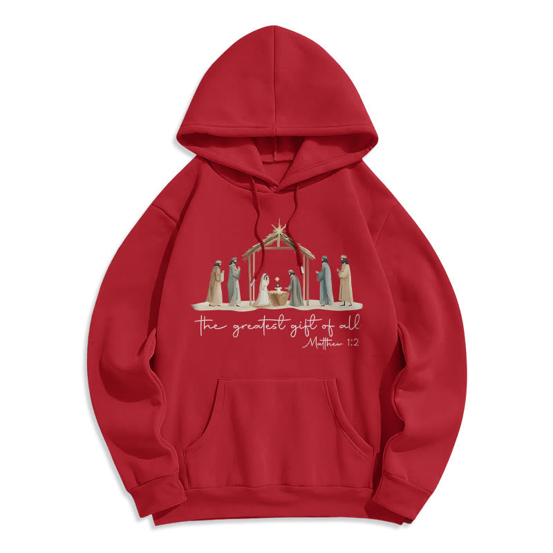 Christianartworkshop Gemütlicher Kapuzenpullover mit Weihnachtskrippe, größtes Geschenk, Schriftzug, mit Fleecefutter, Polyester - Rot - 2XL - image 8