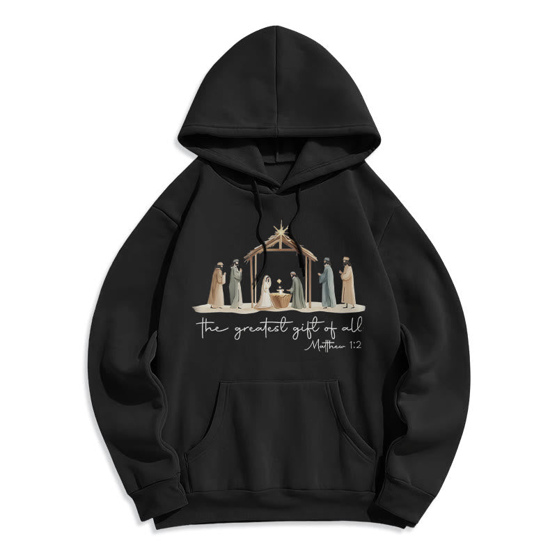 Christianartworkshop Gemütlicher Kapuzenpullover mit Weihnachtskrippe, größtes Geschenk, Schriftzug, mit Fleecefutter, Polyester - Schwarz - 2XL - image 6