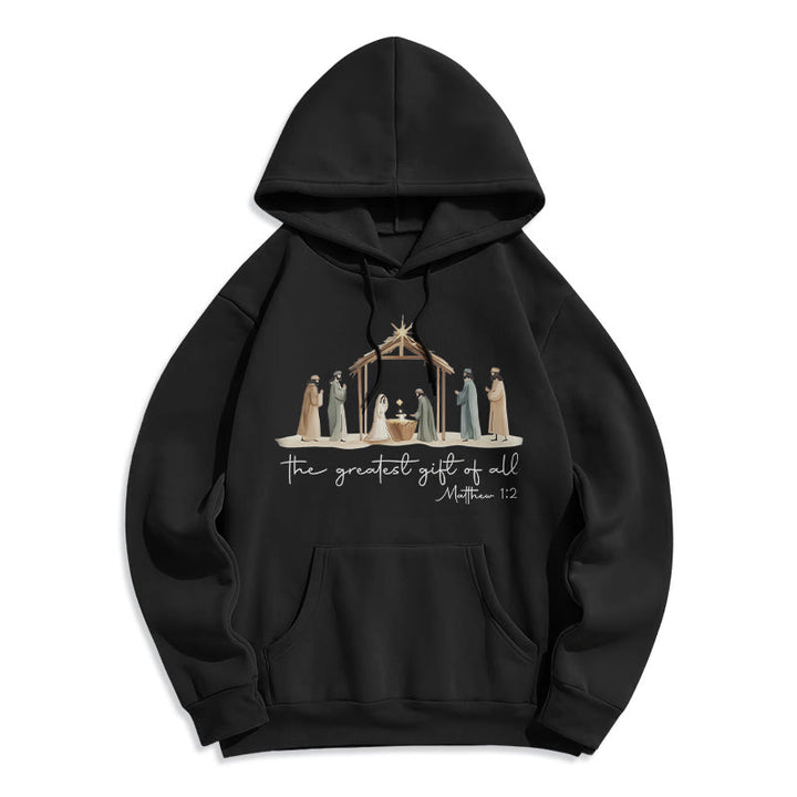 Christianartworkshop Gemütlicher Kapuzenpullover mit Weihnachtskrippe, größtes Geschenk, Schriftzug, mit Fleecefutter, Polyester - Schwarz - 2XL - image 6