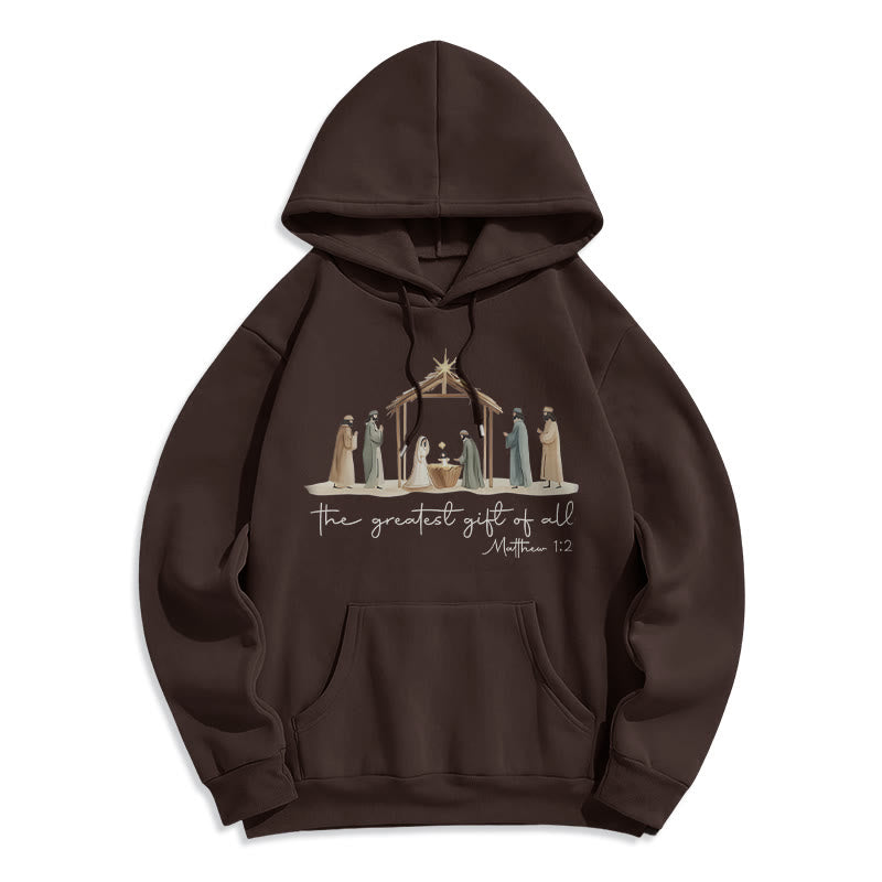 Christianartworkshop Gemütlicher Kapuzenpullover mit Weihnachtskrippe, größtes Geschenk, Schriftzug, mit Fleecefutter, Polyester - Braun - 2XL - image 5