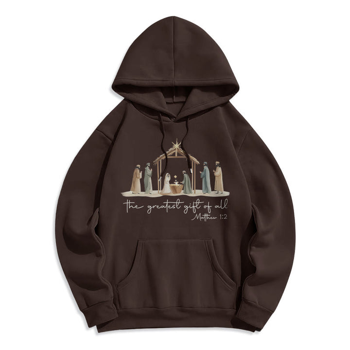 Christianartworkshop Gemütlicher Kapuzenpullover mit Weihnachtskrippe, größtes Geschenk, Schriftzug, mit Fleecefutter, Polyester - Braun - 2XL - image 5