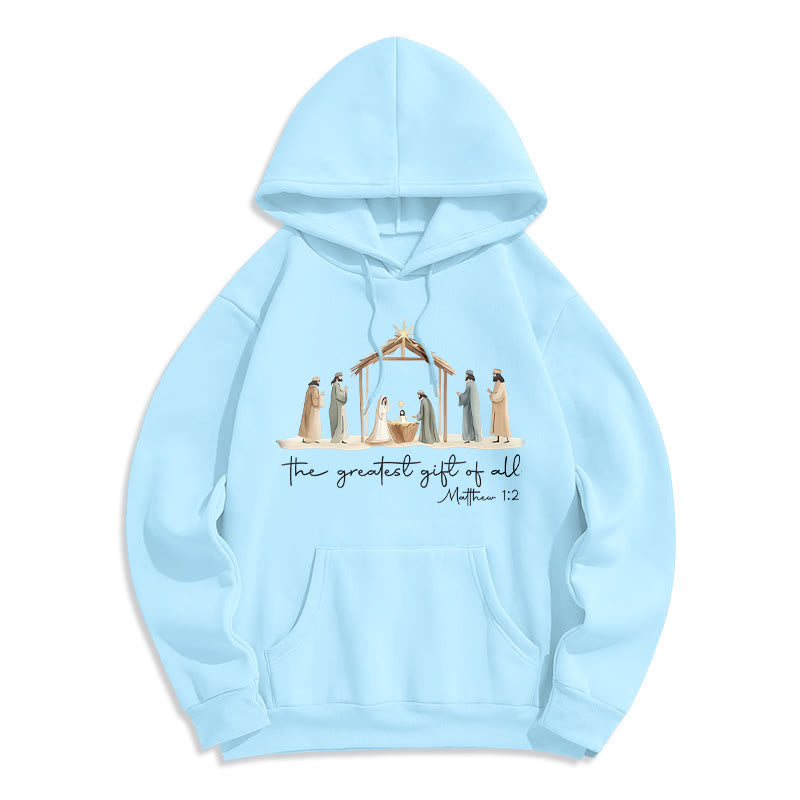 Christianartworkshop Gemütlicher Kapuzenpullover mit Weihnachtskrippe, größtes Geschenk, Schriftzug, mit Fleecefutter, Polyester - Blau - 2XL - image 7