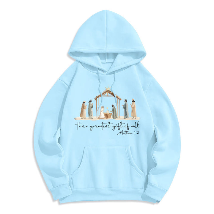 Christianartworkshop Gemütlicher Kapuzenpullover mit Weihnachtskrippe, größtes Geschenk, Schriftzug, mit Fleecefutter, Polyester - Blau - 2XL - image 7