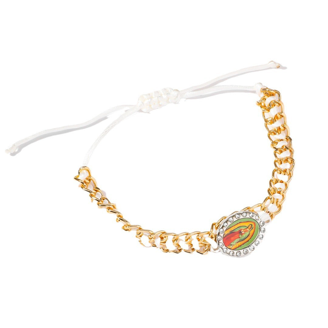 Handgewebtes Armband mit Anhänger der Jungfrau Maria bringt Glück und vertreibt Unglück. Armbandgeschenke für Freunde und Liebhaber. Jungfrau Maria für Frauen und Männer. Geflochtene Armbänder für Männer und Frauen. Religiöse Armbänder.