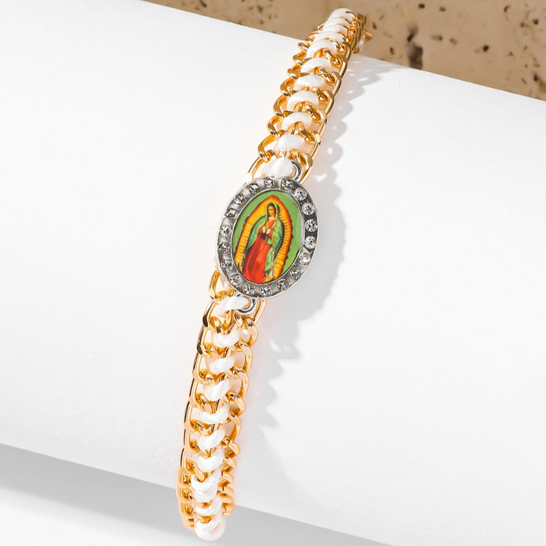 Handgewebtes Armband mit Anhänger der Jungfrau Maria bringt Glück und vertreibt Unglück. Armbandgeschenke für Freunde und Liebhaber. Jungfrau Maria für Frauen und Männer. Geflochtene Armbänder für Männer und Frauen. Religiöse Armbänder.