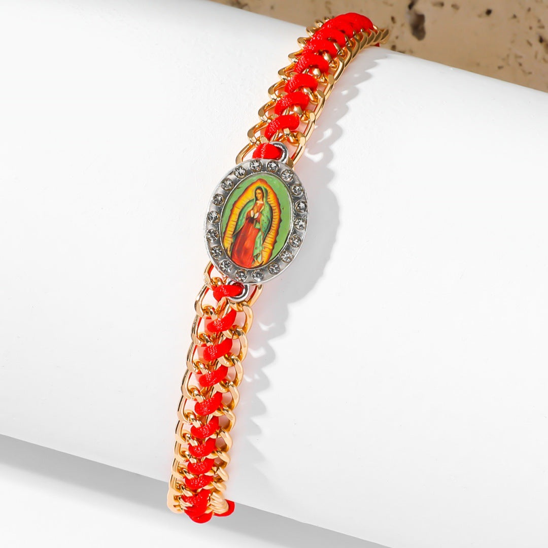 Handgewebtes Armband mit Anhänger der Jungfrau Maria bringt Glück und vertreibt Unglück. Armbandgeschenke für Freunde und Liebhaber. Jungfrau Maria für Frauen und Männer. Geflochtene Armbänder für Männer und Frauen. Religiöse Armbänder.
