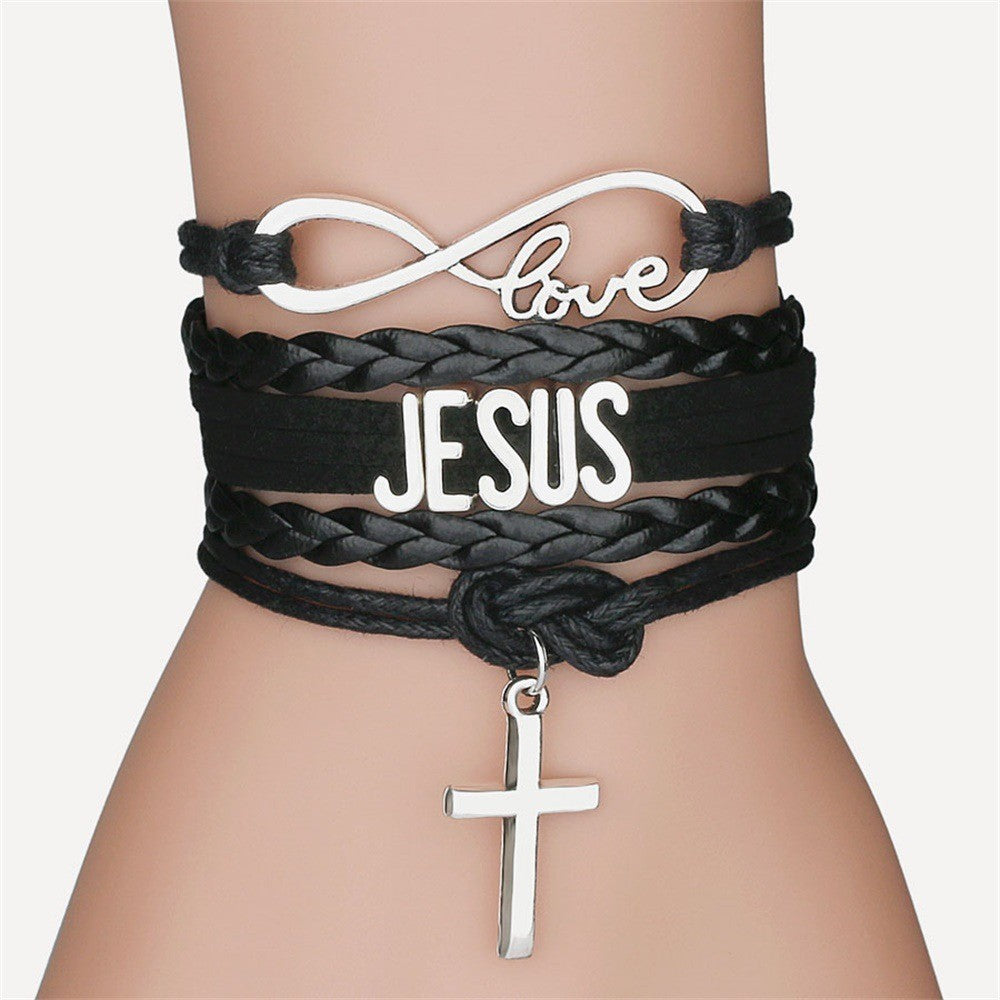 Christianartworkshop Jesus-Armband, handgestrickt, mehrlagig, Kreuz - Schwarz - image 1
