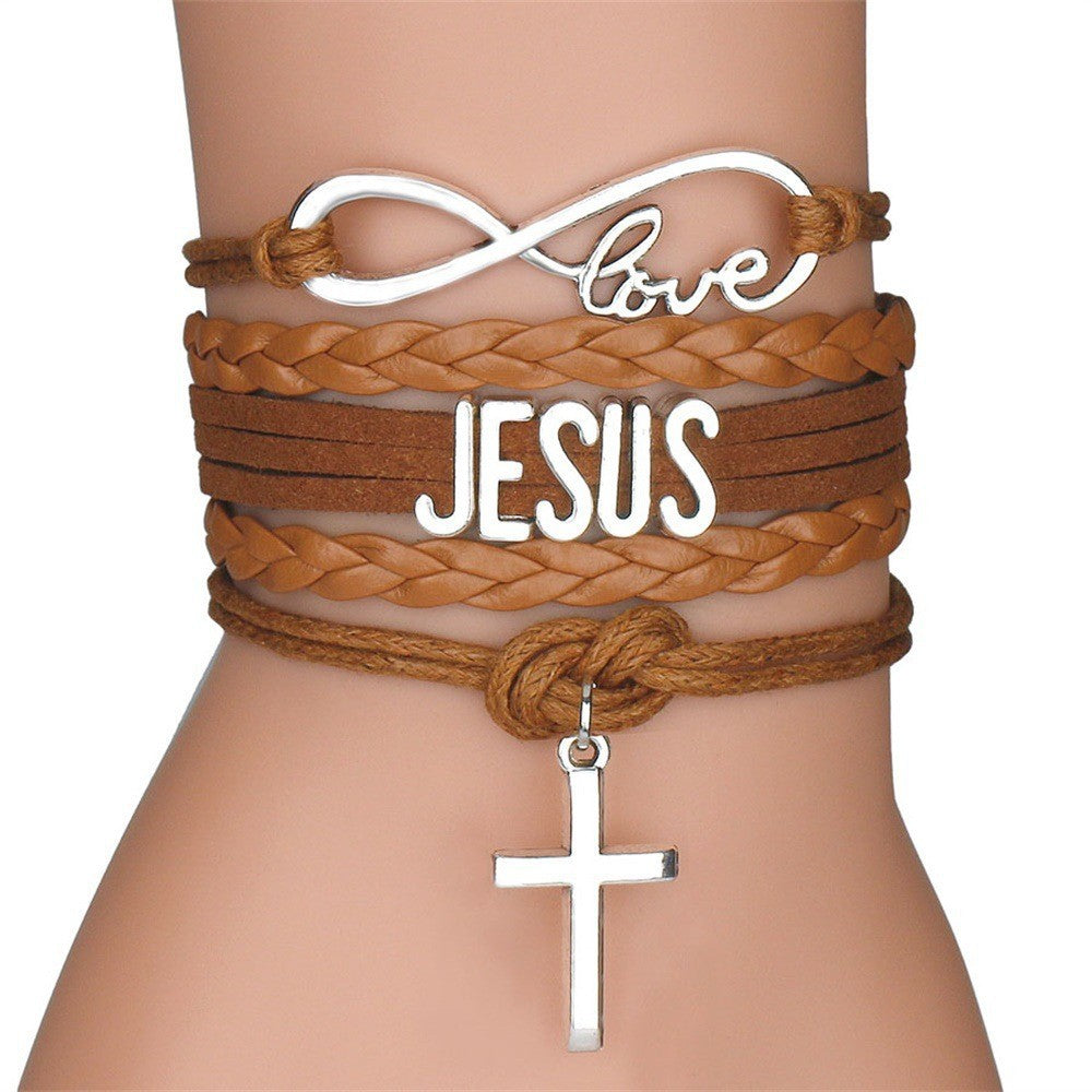 Christianartworkshop Jesus-Armband, handgestrickt, mehrlagig, Kreuz - Braun - image 6