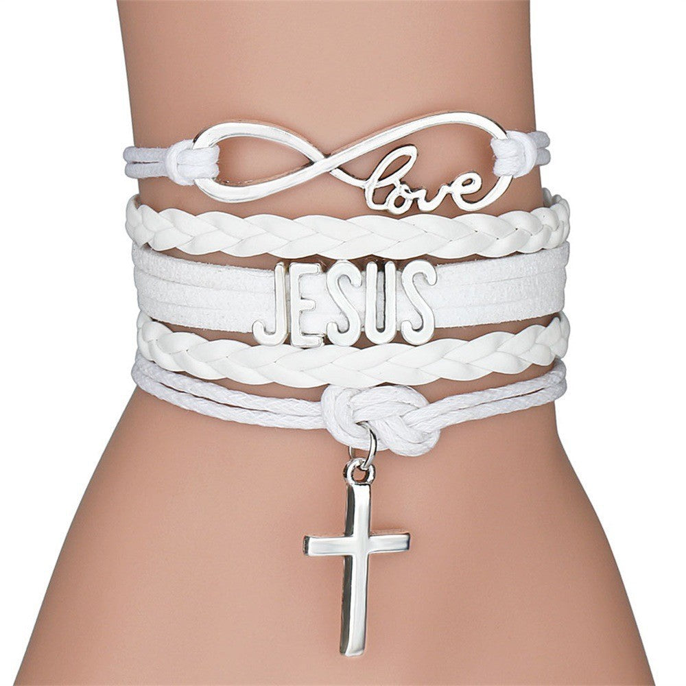 Christianartworkshop Jesus-Armband, handgestrickt, mehrlagig, Kreuz - Weiß - image 5