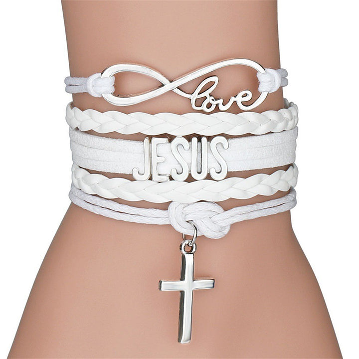 Christianartworkshop Jesus-Armband, handgestrickt, mehrlagig, Kreuz - Weiß - image 5