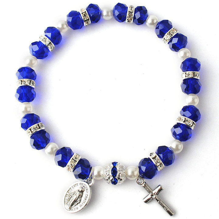 Christianartworkshop Stretch-Armband mit Kristallperlen, Kruzifix und Wundertätiger Medaille - Königsblau - image 7
