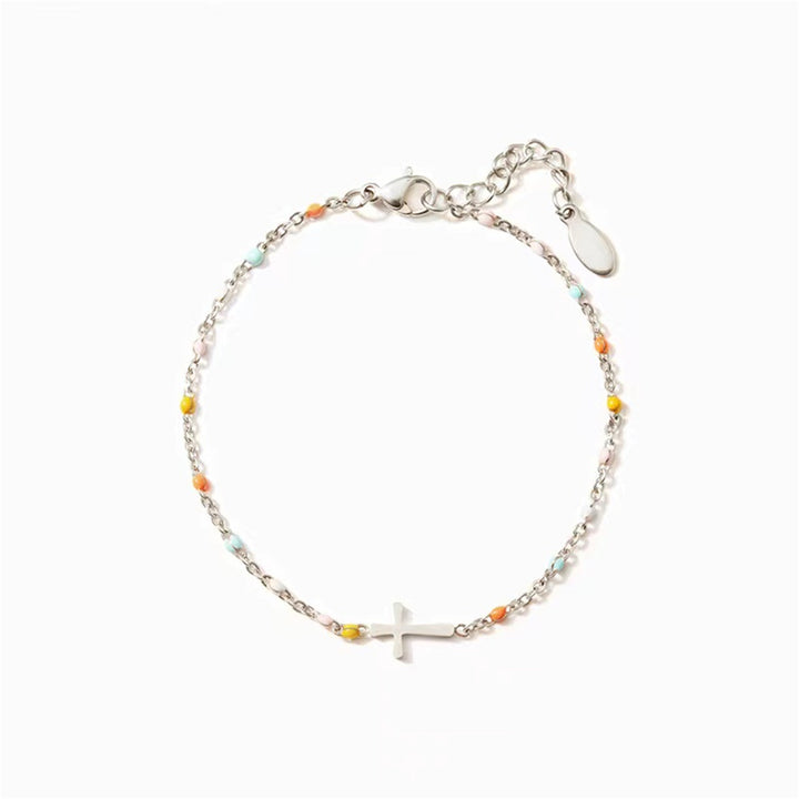 Kreuz Regenbogen Tropf Armband S925 Sterling Silber Armband